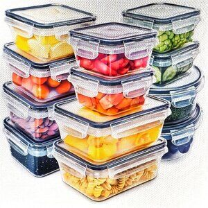 24-Piece Food Storage Container Set With Easy-Snap Lids -12 Lids + 12 Containers